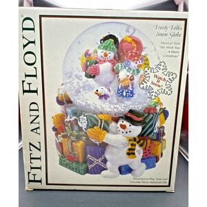 Fitz And Floyd Christmas Frosty Folks Snow Globe "We Wish You A Merry Christmas"
